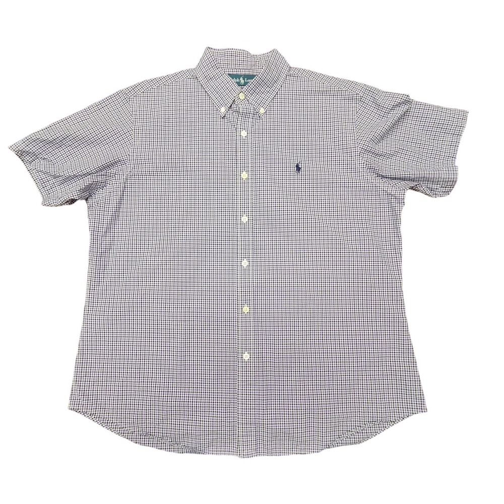 Ralph Lauren 100s 2 Ply Shirt XL Purple Check Preppy Dadcore Mens Cotton